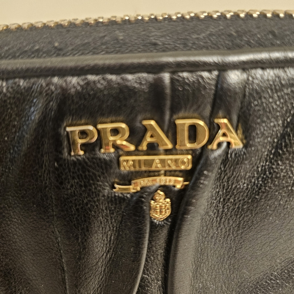 Prada Black Ruched Leather Zip Around Wallet Gold Hardware - Picture 13 of 13